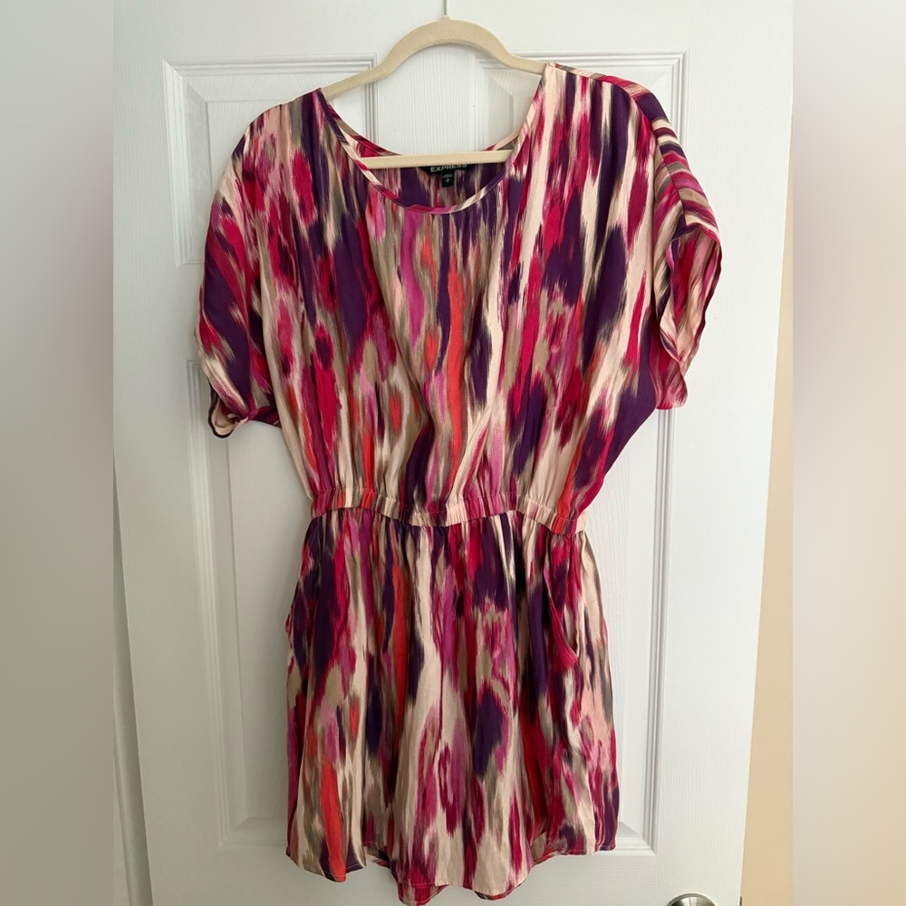 Express Women’s Purple & Pink Striped Mini Dress with Pockets, Size M